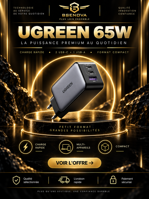 UGREEN 65W premium - 2 USB-C + 1 USB-A - BSENOVA