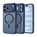 Spigen Ultra Hybrid MagFit bleu foncé pour iPhone 18 Pro sur fond transparent